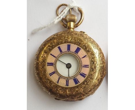 AN ANTIQUE 18CT GOLD MID-SIZED POCKET WATCH (PINK ENAMEL).