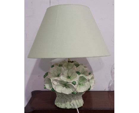 HIGH RELIEF FLORAL LAMP & SHADE.