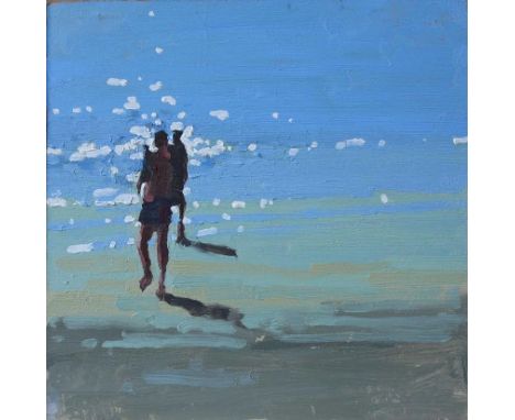 JOHN MORRIS (IRELAND B. 1958), INTO THE LIGHT, OIL ON BOARD. 8" X 8". SIGNED.