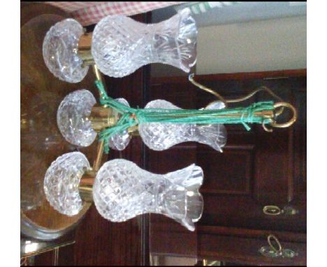 A THREE BRANCH WATERFORD CRYSTAL CEILING LIGHT.