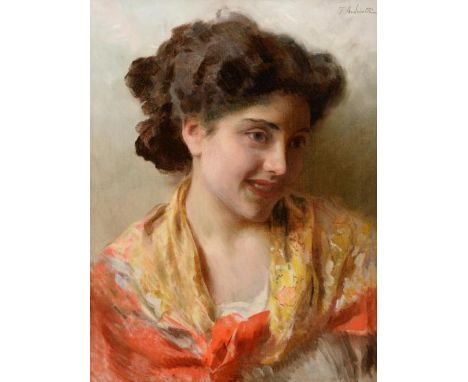 Federico Andreotti (1847-1930) Italian Portrait of a beauty, head and shoulders, wearing a shawl  Signed, oil on canvas, 46cm