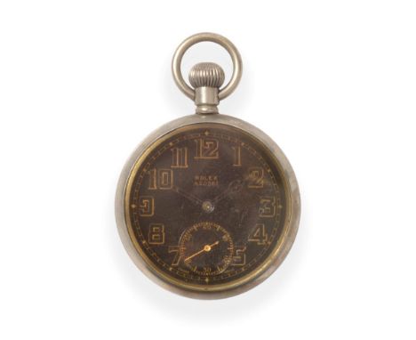 An Open Faced Military Pocket Watch, signed Rolex, circa 1940, (calibre 540) lever movement signed, black dial with gilt colo