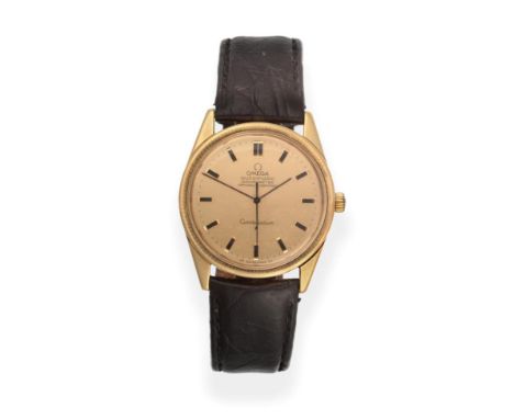 An 18ct Gold Automatic Centre Seconds Wristwatch, signed Omega, Chronometer Officially Certified, model: Constellation, 1970,