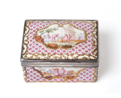 A Continental Silver Mounted Enamel Snuff Box, the mounts with rubbed maker's mark, Paris, date letter P probably 1778/79, re