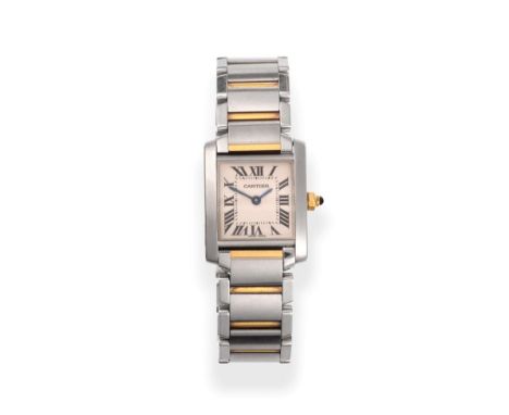 A Lady's Steel and Gold Wristwatch, signed Cartier, model: Tank Francaise, ref: 2384, circa 2005, quartz movement, silvered d