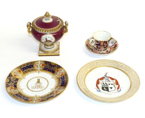 A Chamberlains Worcester Plate, painted with the arms of Thompson of Sheriff Hutton within a gilt scroll border, painted mark