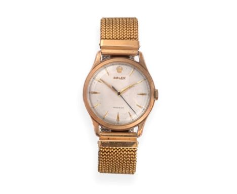 A 9ct Gold Centre Seconds Wristwatch, signed Rolex, model: Precision, 1960, lever movement signed and numbered 32719, silvere