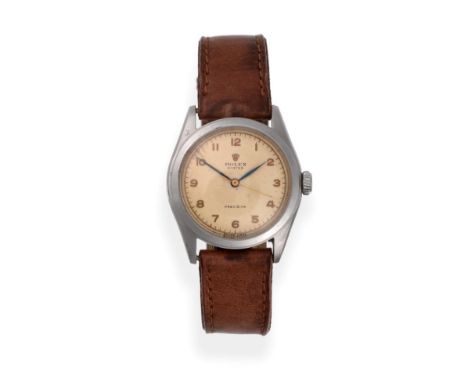 A Stainless Steel Centre Seconds Wristwatch, signed Rolex, Oyster, Precision, ref: 6082, 1951, lever movement signed Rolex ch