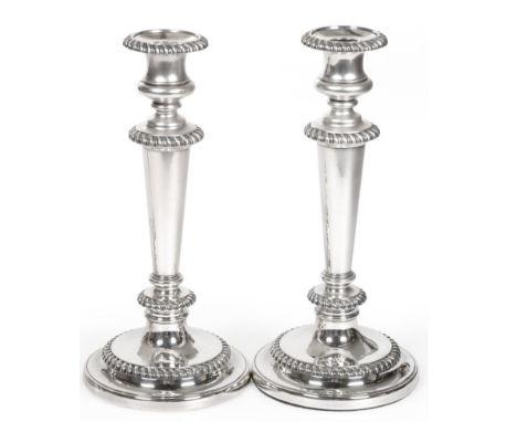 A Pair of William IV Silver Candlesticks, John Settle & Henry Wilkinson, Sheffield 1830, circular with tapering stem and gadr