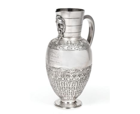 Of Bradford Football Club Interest: A Victorian Silver Presentation Ewer, Martin Hall & Co, London 1873, ovoid form on circul