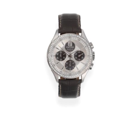 A Stainless Steel Diamond Set Automatic Calendar Chronograph Wristwatch, signed Roamer, circa 2010, lever movement, silvered 