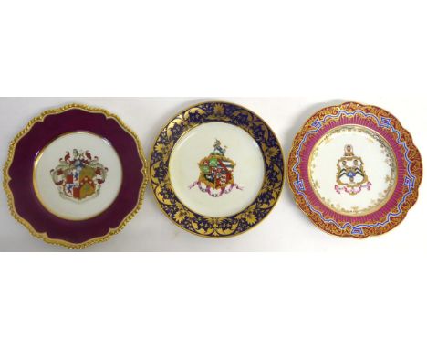A Derby Porcelain Plate, circa 1820, painted with the arms of Tynte and Kemeys within a blue border with gilt foliate scrolls
