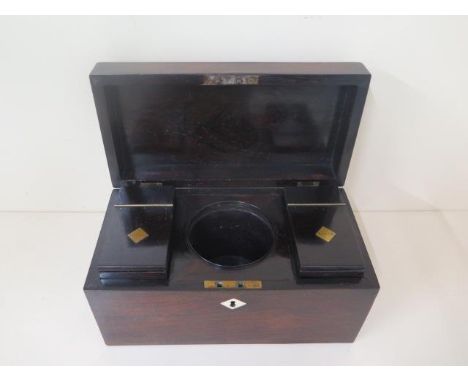 A 19th century rosewood two section tea caddy for green and black tea in polished condition, 21cm tall x 33cm x 17cm 
