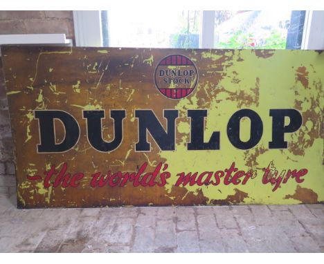 Automobilia: a vintage Dunlop advertising sign, polychrome painted metal, detailed 'DUNLOP The Worlds Master Tyre', 183cm x 9