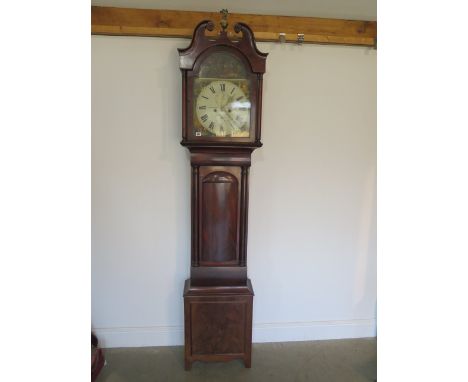 A good flame mahogany 8 day longcase clock with an arched 13 inch painted dial, signed Archbold Berwick, with secondary and c