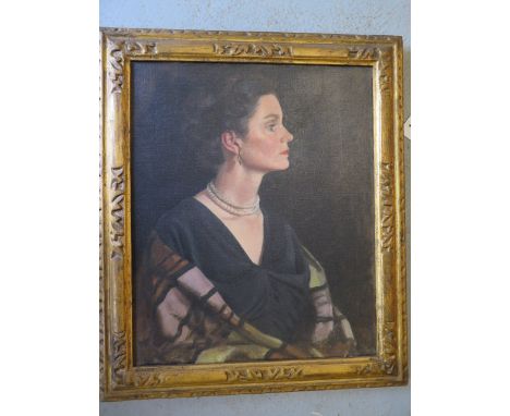 Edmond Nelson, oil on canvas, portrait of Clare Lorenz, c.1954, in a giltwood frame with letter and bill of sale from Edmond 