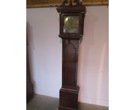 An 18th century 30 hour longcase clock with a square brass 11inch dial, signed Ken Baker Malling, with a minute dial, calende