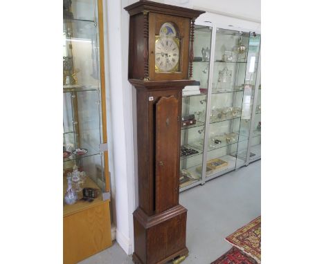 An oak longcase 8-day striking clock with moonphase dial, Gustav Becker movement, 188cm tall, in need of restoration 