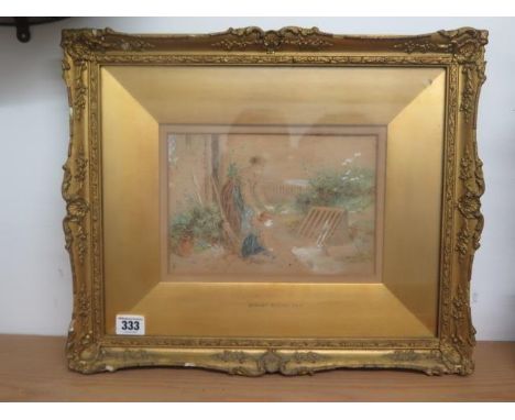 A highlighted watercolour sketch of mother and child initialled BF, Birket Foster R.W.S to mount in a gilt frame. Frame size 