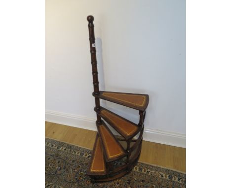 A modern stained beechwood 4 step library steps, 123cm tall in good condition 
