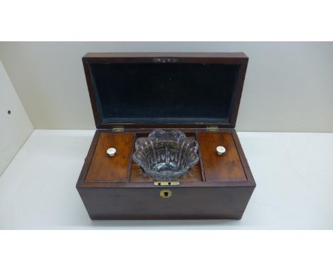 A 19th century two section tea caddy with associated mixing bowl 15cm x 31cm x 16cm 