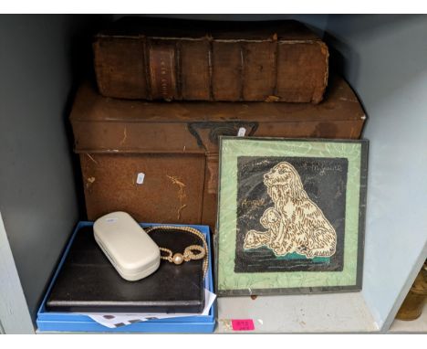 A mixed lot to include a metal trunk, Bible, costume jewellery and other items Location: LWB 