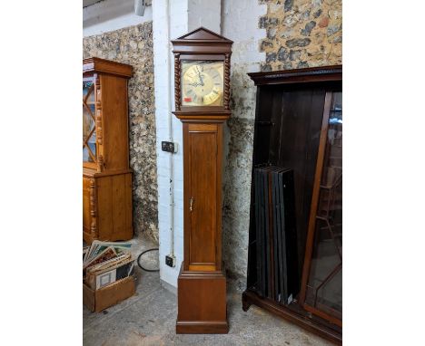 A mid 20th century walnut and oak cased grandmother clock, the brass dial inscribed R B Horstmann Colerne with a magnetic esc