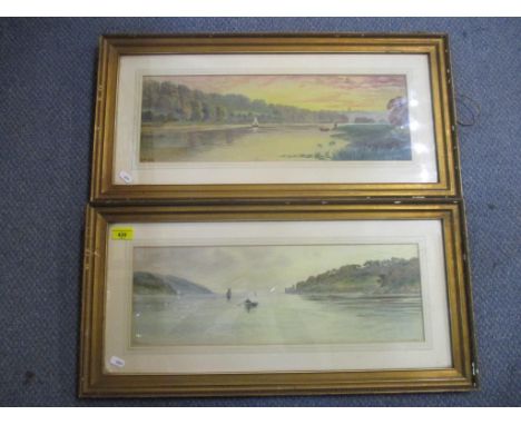 F Walters (British late 19th century) - Mouth of the Dart/Totnes R Dart - two Victorian river landscape watercolours depictin
