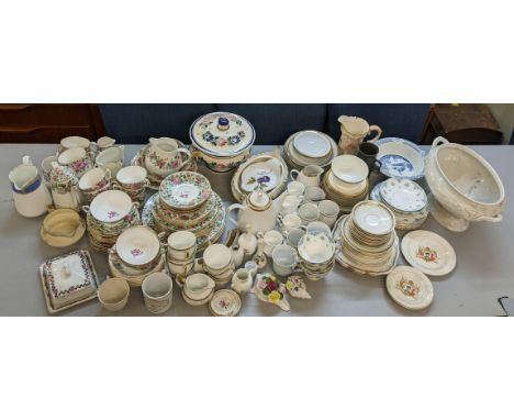 Mixed household ceramics A/F to include Crown Staffordshire part dinner service A/F, Poole pottery, Minton, Aynsley, Royal Do