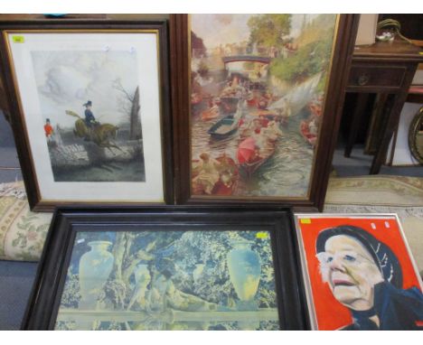 A group of four pictures to include McQueen's Huntings - Showing the Way by Charles Hunt &amp; Co after a painting by J N S S