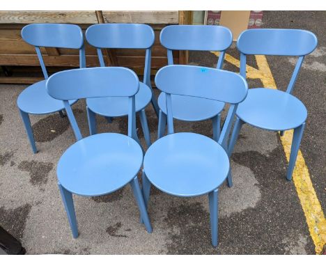 A set of six modern Habitat 'Sophie Blue' dining chairs and a mid 20th century twin pedestal writing desk having a green leat