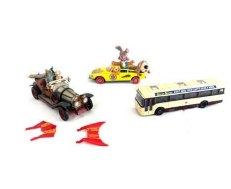 Vintage Corgi Chitty Chitty Bang Bang car with 4 figures (lady missing hand) Corgi Magic roundabout car, Corgi Leicester Merc