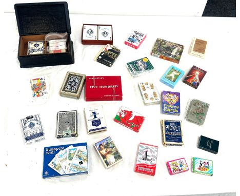30 x vintage and two antique playing card decks, including NFL football, baseball stars, comic super heroes, Japanese animati