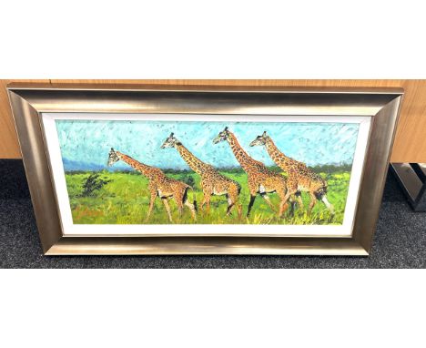 Framed Rolf Harris Giraffe print on board with COA, approximate measurements 44 x 22.5 inches