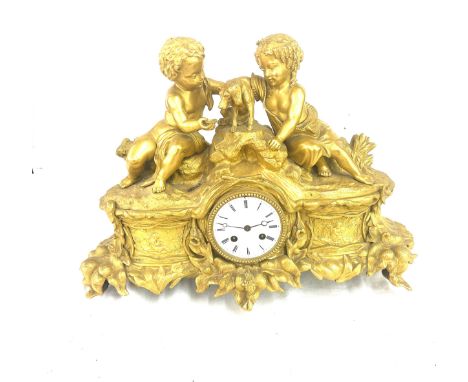 2 Key hole gilt mantle clock, untested