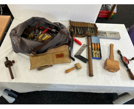 Large selection of wood working tools includes Hand drill etc