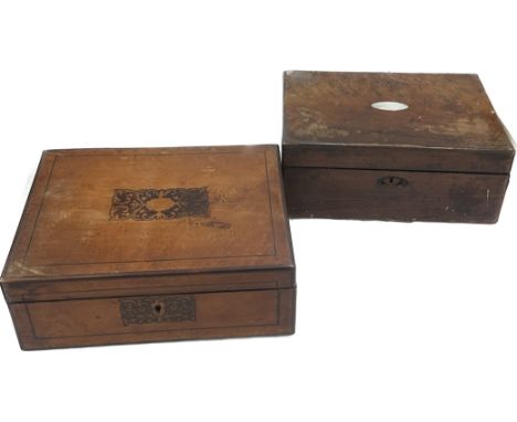 Two vintage writing slopes largest measures approx 5 inches tall, 12 wide and 9 deep
