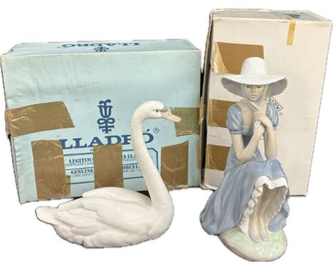 Boxed Lladro Swan No 5230, Boxed Nao lady No 229 La Pamela