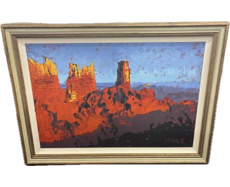 Large framed Rolf Harris print on canvas, approximate frame measurements: 39 x 54 inches