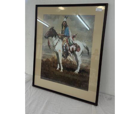 Large framed print of a native american, measures approximately 25 inches by 21 inches
