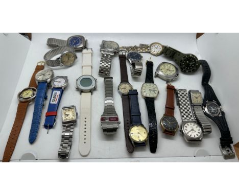 Box of vintage wristwatches, Medina, Junghans, waltham etc, all untested