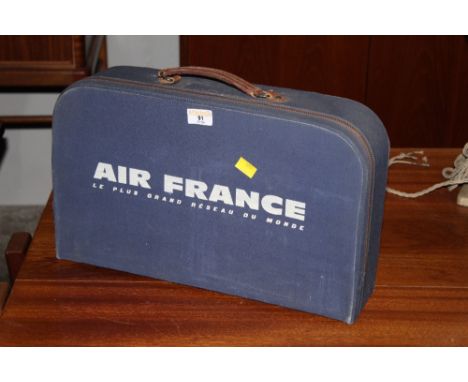 A vintage Air France green fabric suitcase 31 cm 