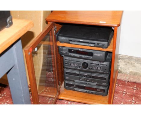 An Akai Stacking music system, to include record player, synthesizer, tuner, amplifier, double cassette deck and CD player, a
