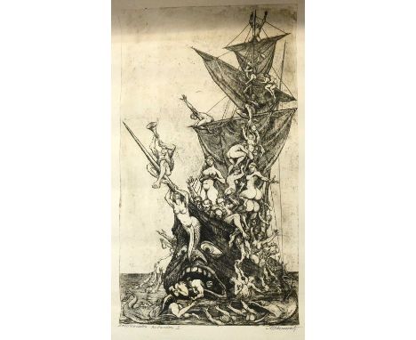  Marcel Chirnoaga (1930–2008, Romanian)The Ship of Temptations,signed and indistinctly titled,etching and aquatint,87 x 46cms