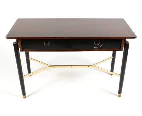 G-Plan E Gomme: a mid Century ‘Librenza’ afrormosia console table/desk, with two drawers, cylindrical legs united by a stretc