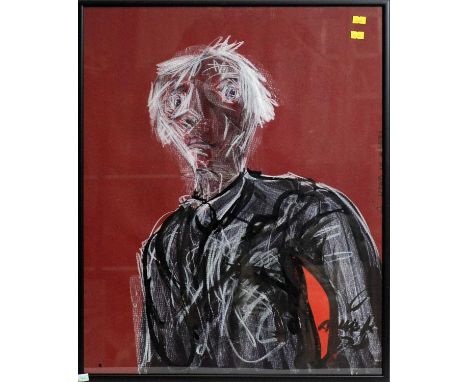 Antoni Sulek(1951-1988)"A Head in White" - Self Portrait of the Artist,signed, inscribed, and dated '78,mixed media,62.5 x 50