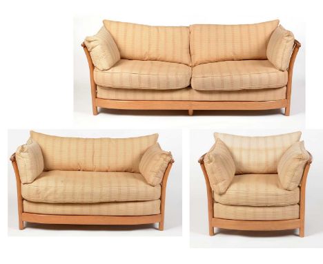 Ercol: an elm 'Renaissance' three piece suite, comprising; a large sofa, 191 x 91 x 66cms high; another smaller sofa, 143 x 9