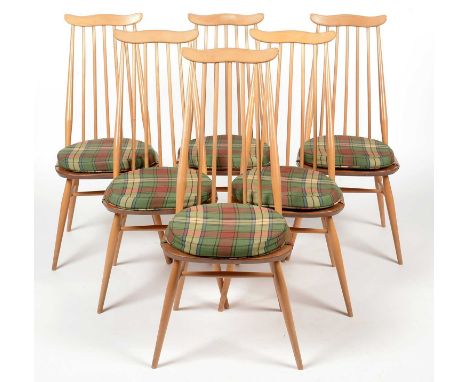 Ercol: six elm and beech No. 369 Goldsmith Windsor chairs.