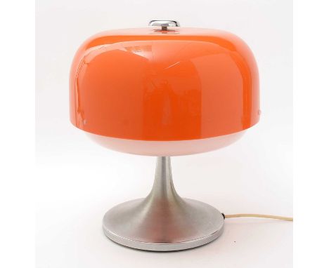 Luigi Massoni for Harvey Guzzini: a ‘Medusa’ table/desk lamp, probably 1970s, of mushroom form, with vibrant orange shade and