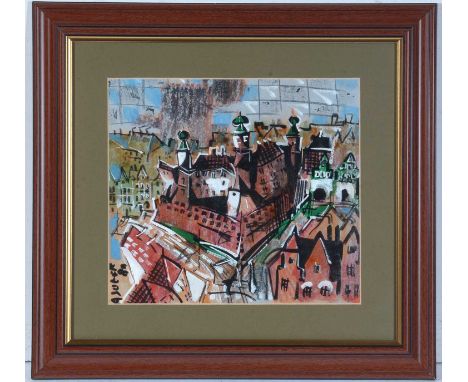 Antoni Sulek(1951-1988)"City Tapestry",signed and dated 80,mixed media,25 x 28cms, in frame